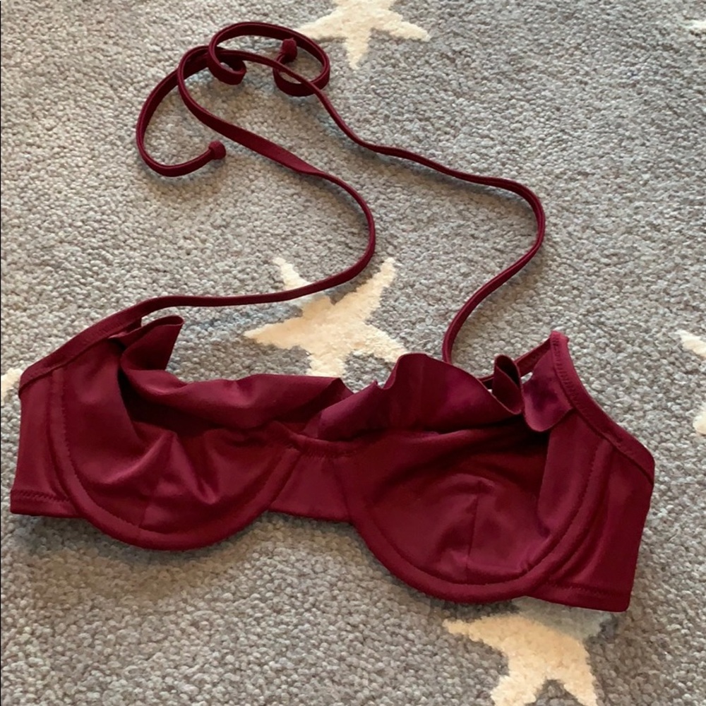 Jcrew 32b ruffle maroon bikini top